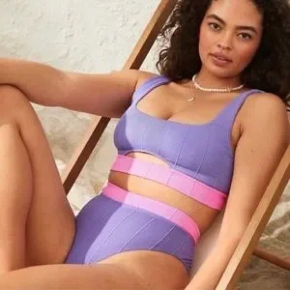 Aerie crinkle cut out scoop top & high cut bottom bikini